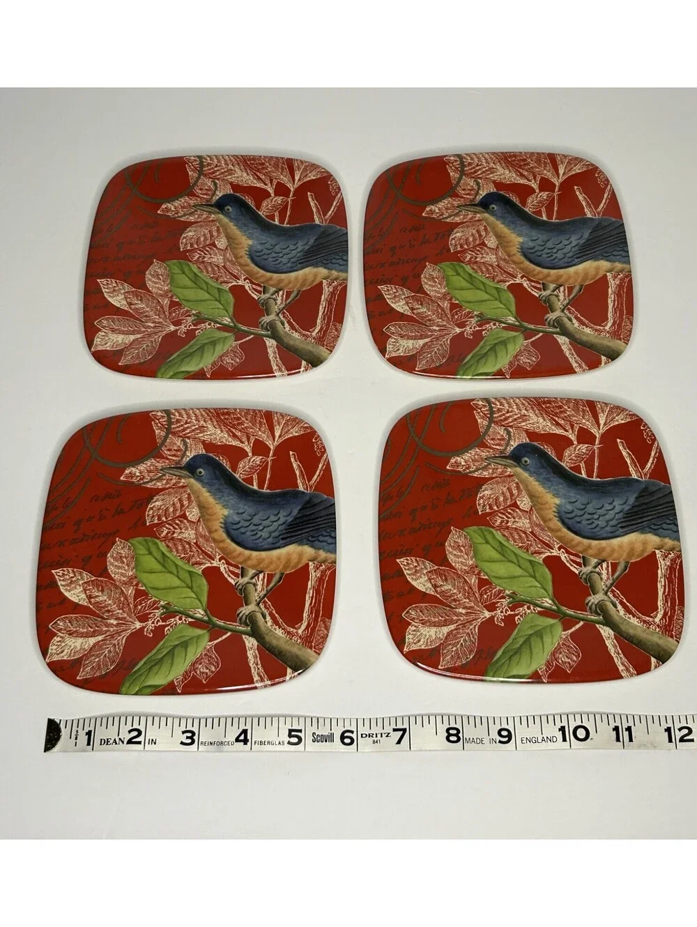 Plates Dessert Melamine Robin on Branch HOME brand Set of 4 5.5